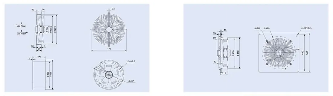 نقشه فنی هواکش آکسیال زیلابگ FTP 4D-400B