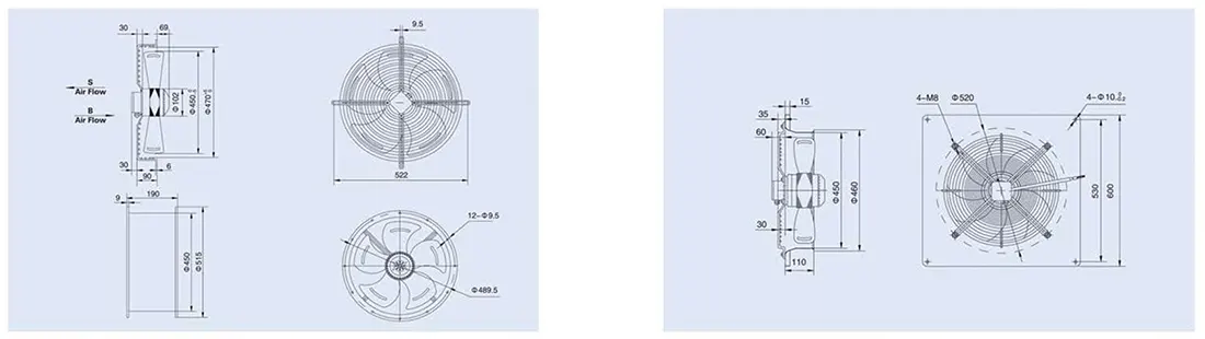 نقشه فنی هواکش آکسیال زیلابگ FTP 4E-450B