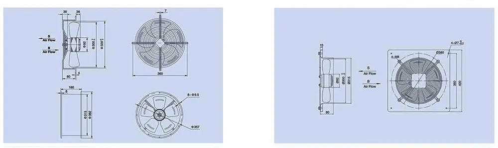 نقشه فنی هواکش آکسیال زیلابگ FTP 4E-300B