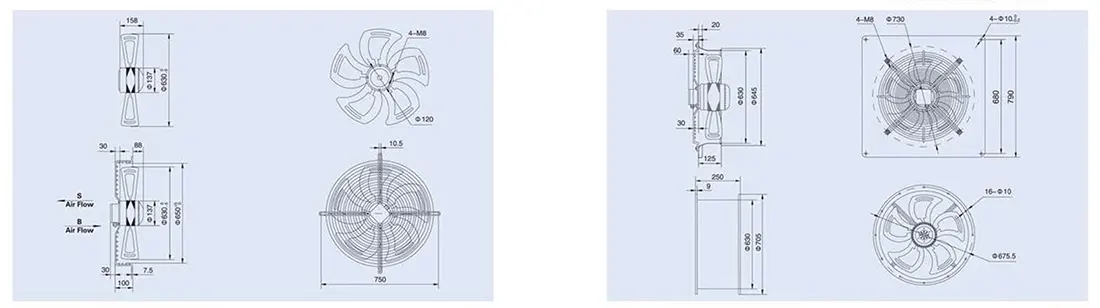 نقشه فنی هواکش آکسیال زیلابگ FTP 4D-630B