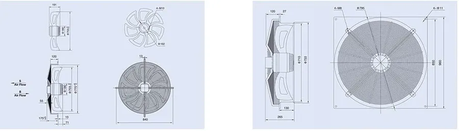 نقشه فنی هواکش آکسیال زیلابگ FTP 6D-710B