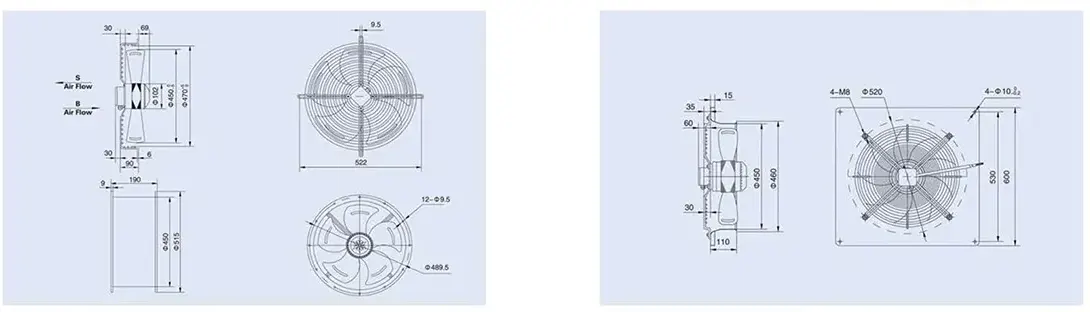 نقشه فنی هواکش آکسیال زیلابگ FTP 4D-450B