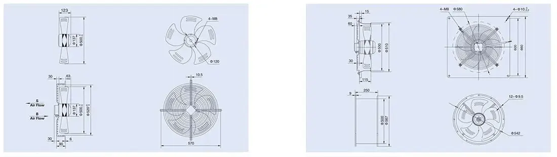 نقشه فنی هواکش آکسیال زیلابگ FTP 6E-500B