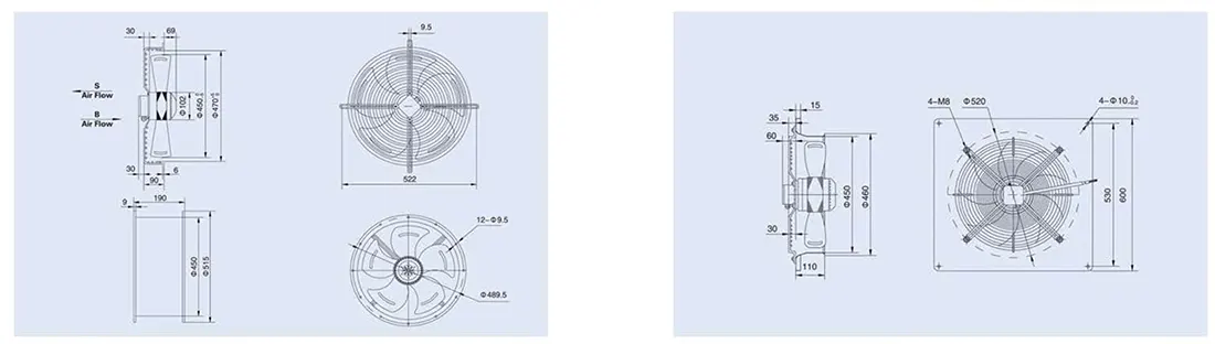 نقشه فنی هواکش آکسیال زیلابگ FTP 6E-450B