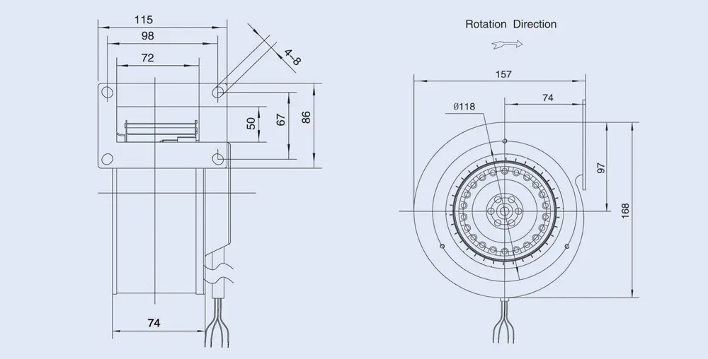 ابعاد نصب هواکش سانتریفیوژ LXFFG 2E150-70-M92-45