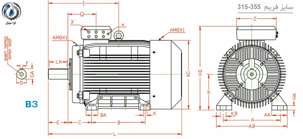 ابعاد موتور چدنی B3 فریم بسیار بزرگ