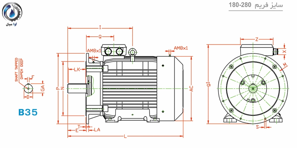 ابعاد موتور چدنی B35 فریم بزرگ
