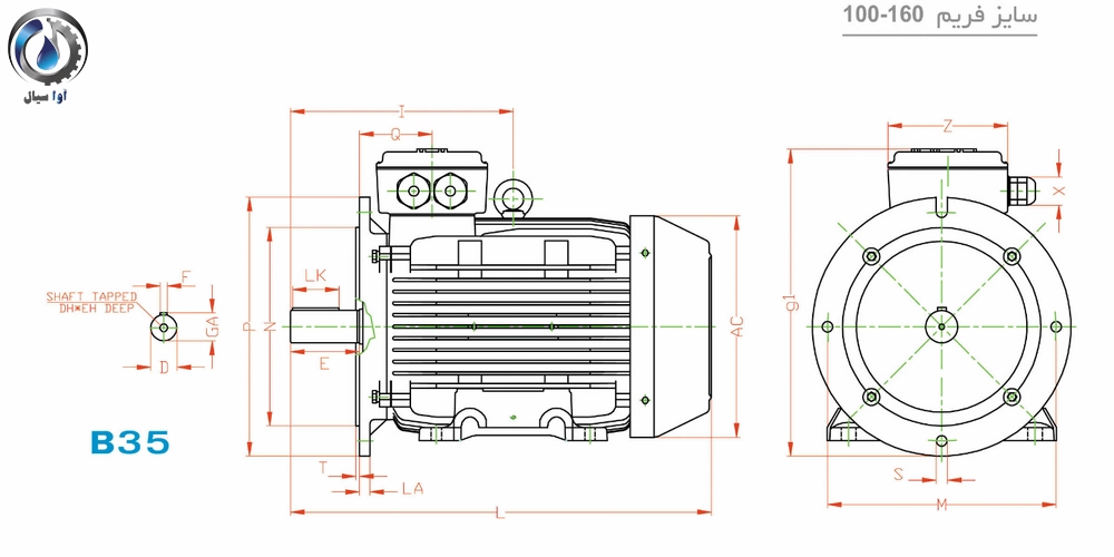 ابعاد موتور چدنی موتوژن B35