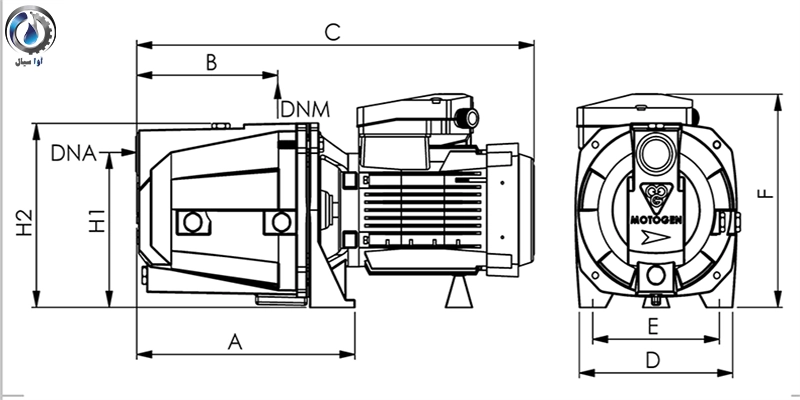 ابعاد پمپ جتی موتوژن cma100 copy